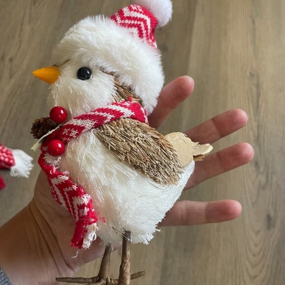 Ashland Featherly Fabric Set of 2 Birds Christmas Scarf Earmuffs Hat Figurines! - Picture 8 of 9